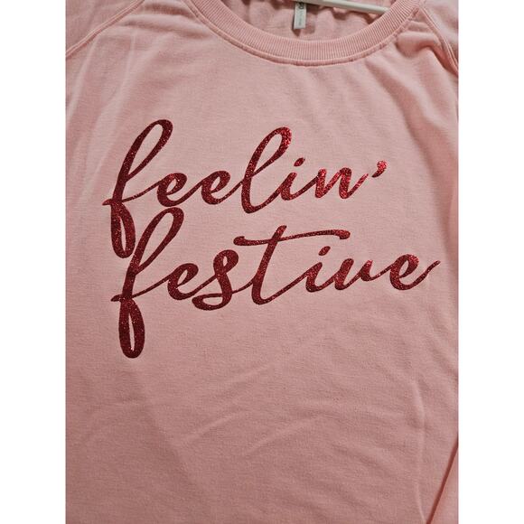 "Feeling Festive" Women's Cato Pink Christmas Pullover Long Sleeve Top 22/24W - Picture 5 of 8